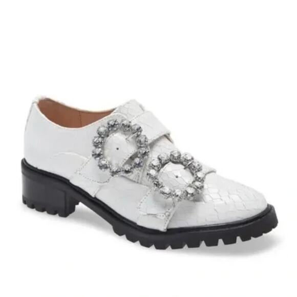 Schutz Womens Doris Leather Oxford Shoes 6.5 White Snake Embossed NWOB - Picture 1 of 10